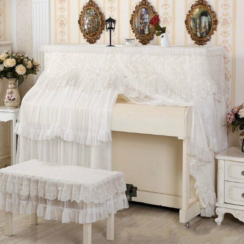 V562-A204156250DBT-202503031936-00 White Lace Piano Dust Cover - Embroidered Full Size Double Seats 153x33x120 - Image 1