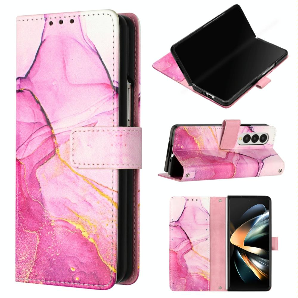 V562-A205387300ADE-202503211511-00 For Samsung Galaxy Z Fold4 5G Marble Leather Flip Case - Pink Purple Gold Ls001 - Image 1