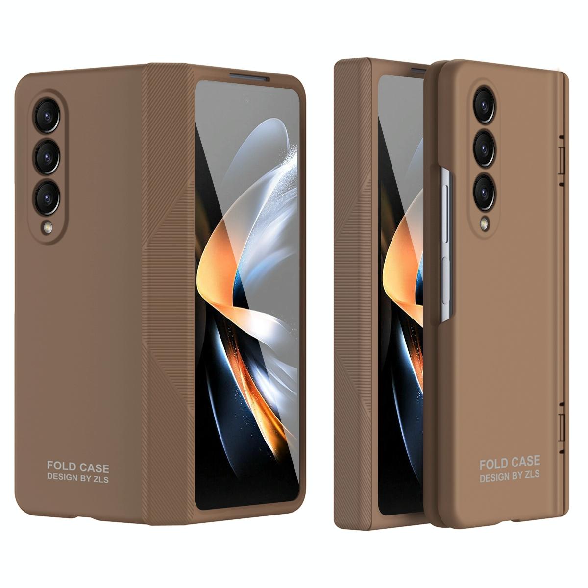 V562-A206238500ADE-202505291306-00 For Samsung Galaxy Z Fold4 5G Premium Hinged Folding Case - Coffee - Image 1