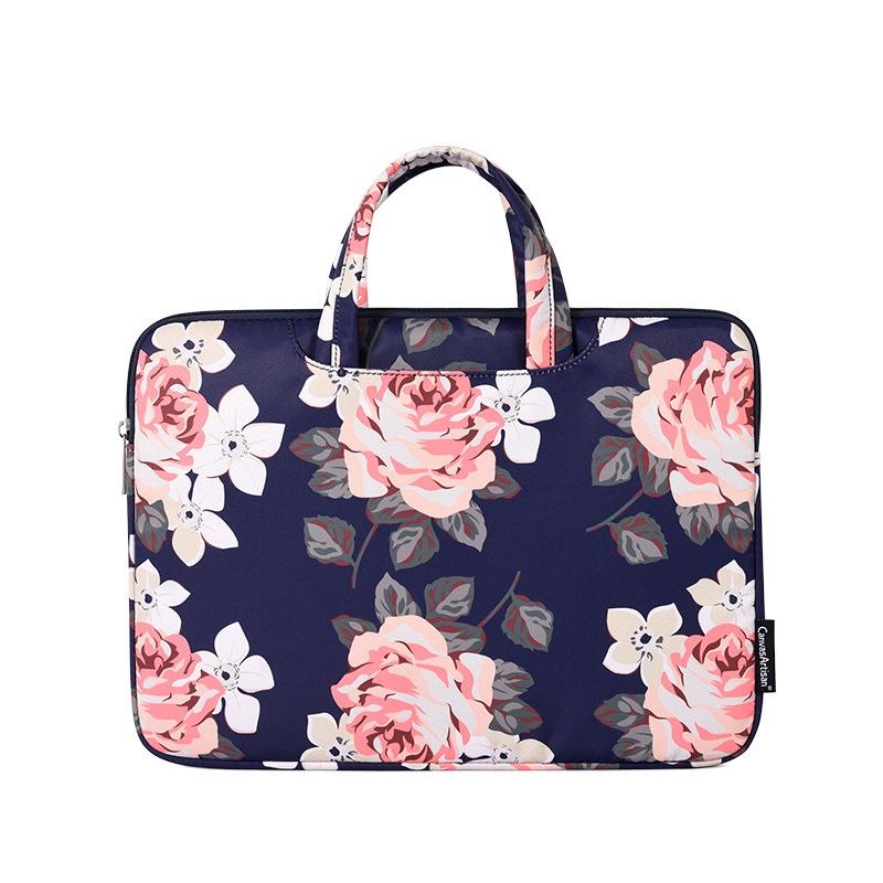 V562-A2071243060DBT-202502282045-00 13 Inch Laptop Case Bag with White Rose Pattern and Handle - Blue - Image 1