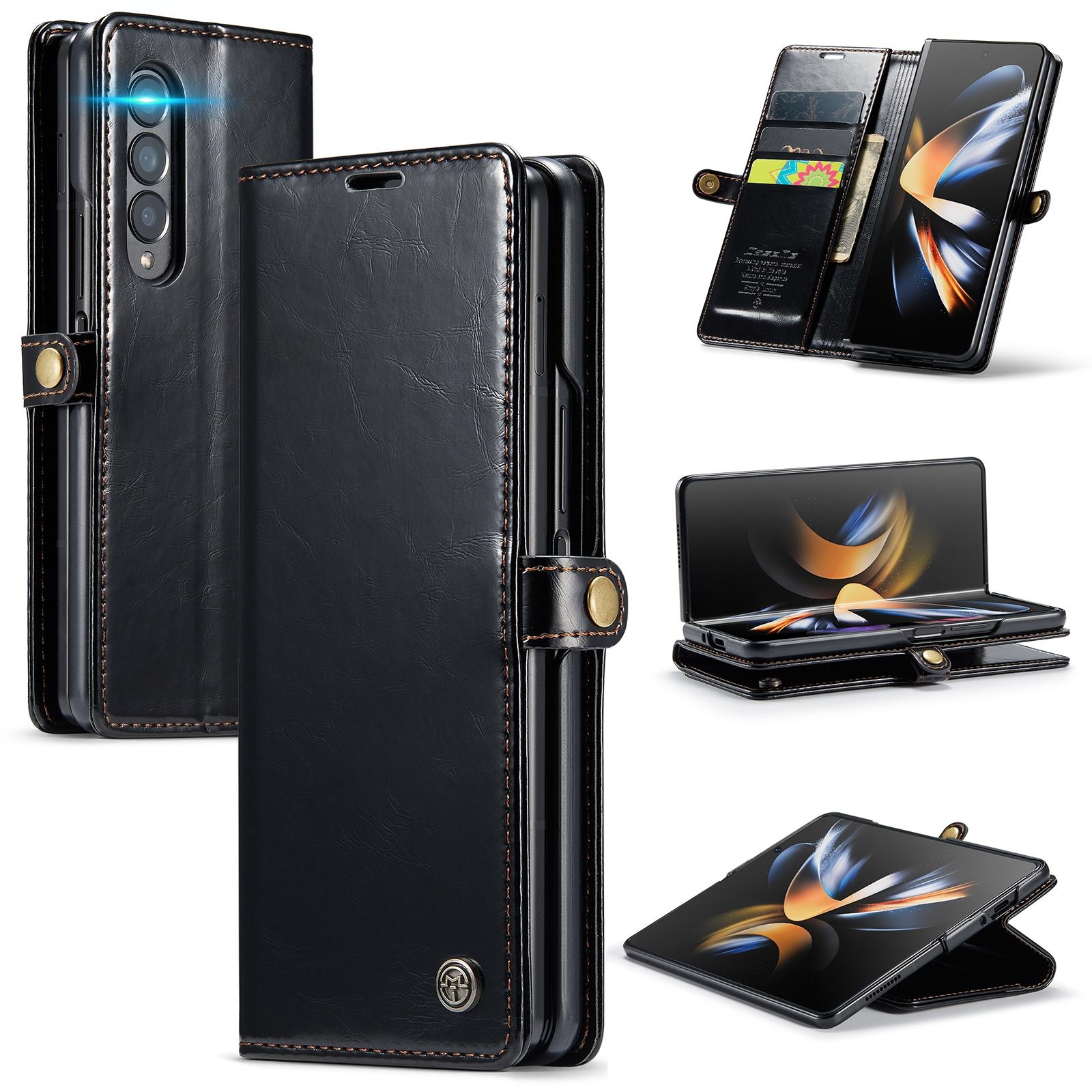 V562-A207858300ADE-202503211436-00 For Samsung Galaxy Z Fold4 5G Premium Crazy Horse Leather Phone Case - Black - Image 1