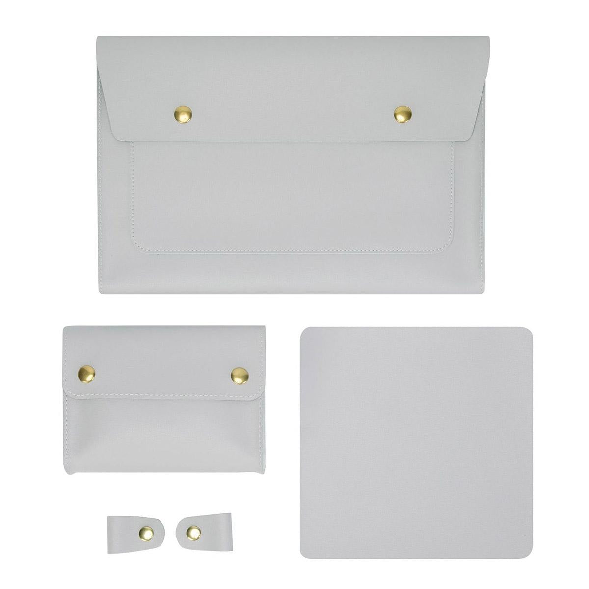 V562-A3061452060DBT-202504022016-00 Waterproof Leather Laptop Liner Bag - 15 Inches 3-in-1 Design - Light Grey - Image 1