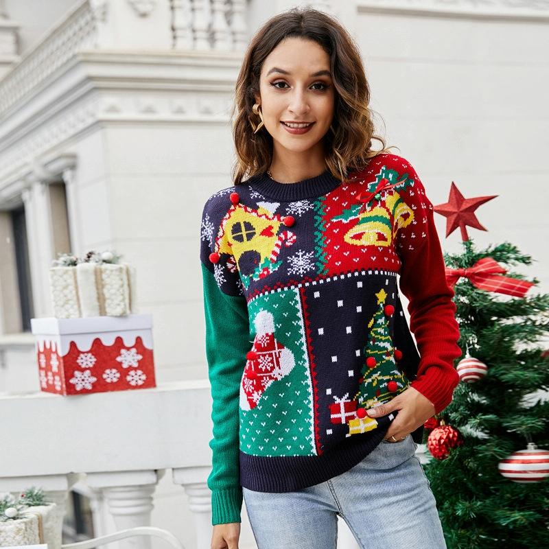 V562-A3091913060DBT-202505261936-00 Women Small Snowflake Christmas Knit Sweater - Size L Dark Blue - Image 1