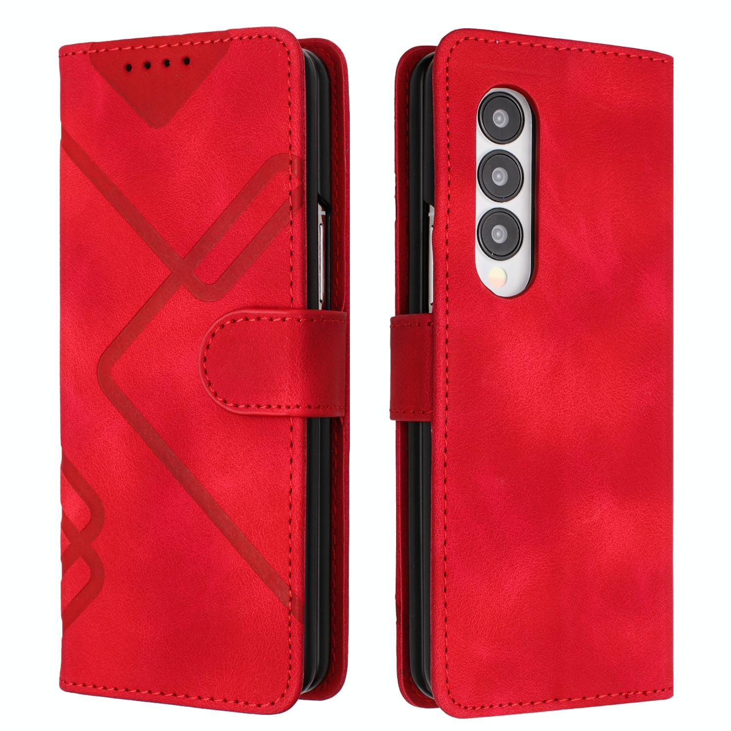 V562-A507362500ADE-202503211505-00 For Samsung Galaxy Z Fold4 5G Smooth Leather Phone Case - Line Pattern - Red - Image 1