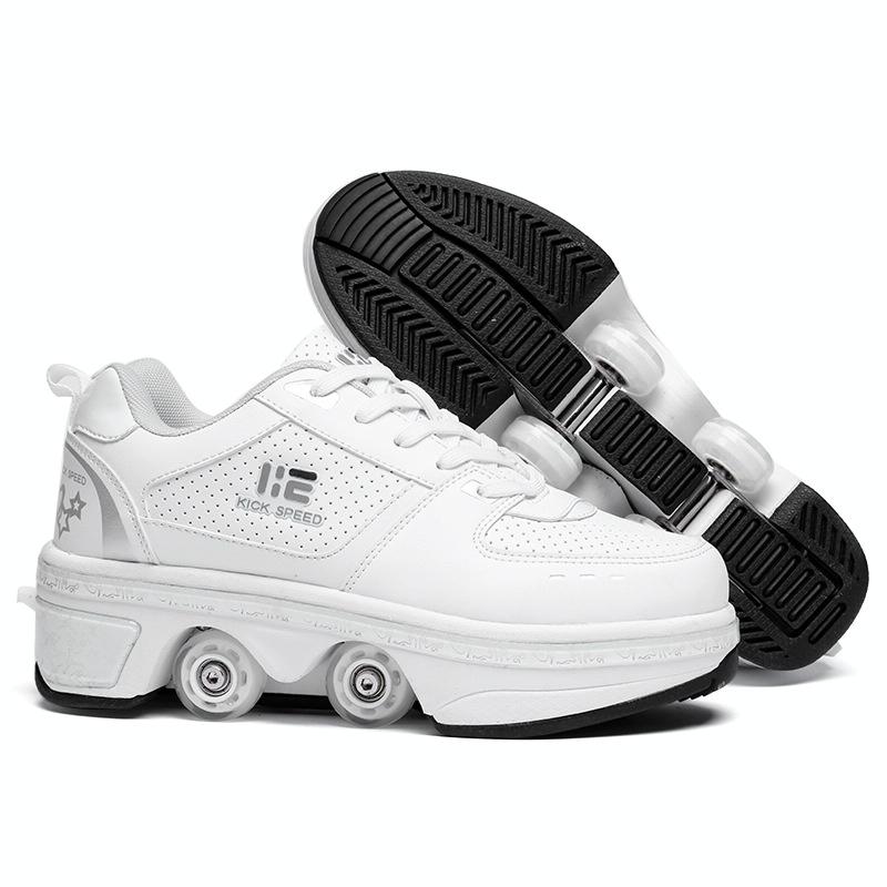 V562-A5081591750DBT-202502241645-00 37 Double Row Deformation Rune Roller Skates - Dual Purpose - Low-Top Without Light (White) - Image 1