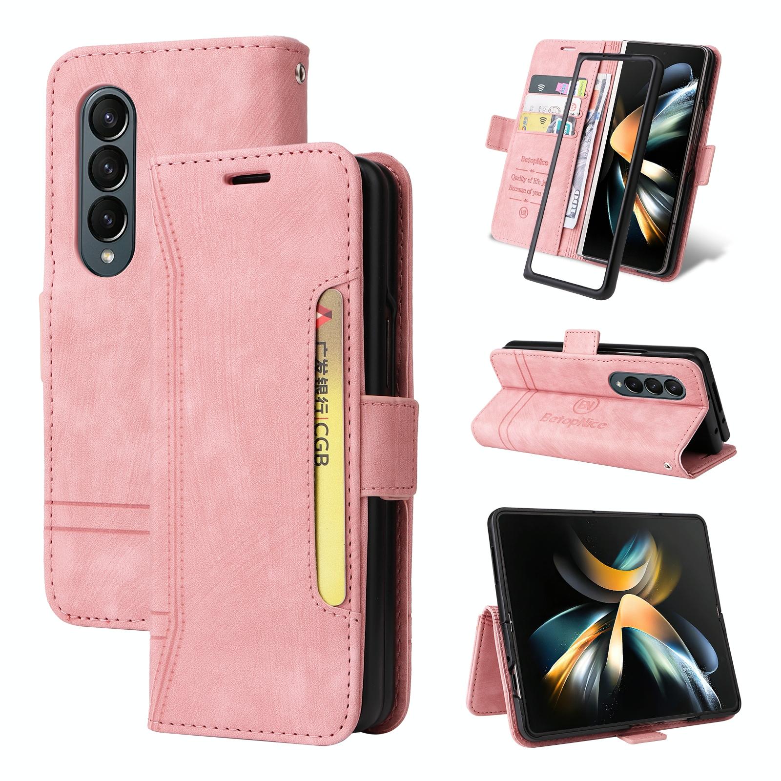 V562-A608927300ADE-202505221917-00 For Samsung Galaxy Z Fold4 5G Leather Dual Buckle Phone Case - Pink - Image 1