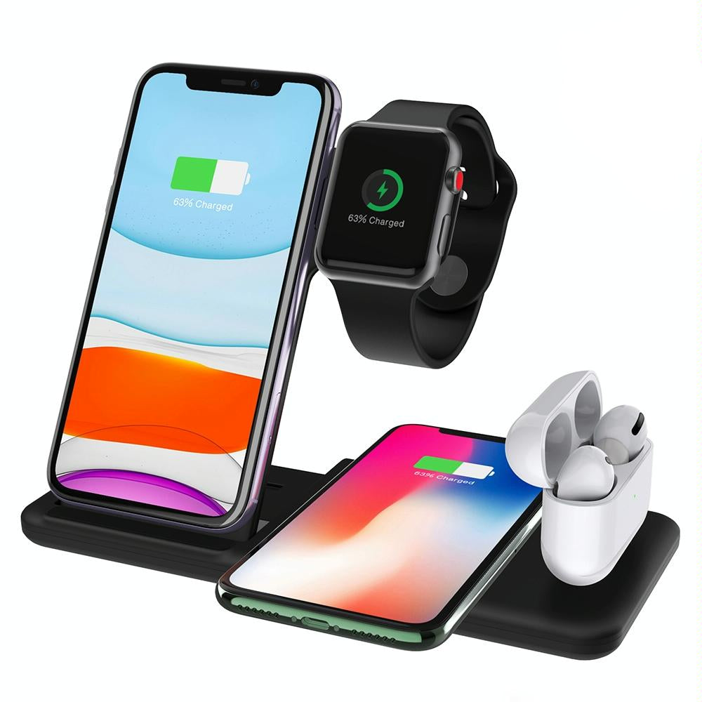 V562-B0371G8PI-202504212047-00 4 In 1 Wireless Charger Stand For Iphone Apple Watch Airpods Dual Phone Charging Black - Image 1