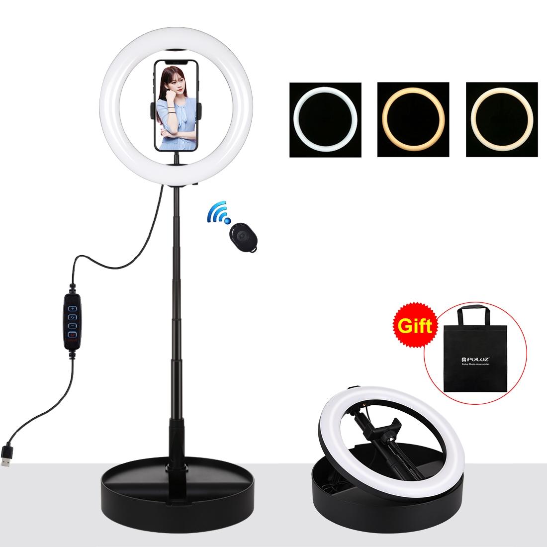 V562-B084UP-202502241350-00 10.2 Dual-colour Led Ring Light with Usb Bluetooth Remote and Phone Holder - Black - Image 1