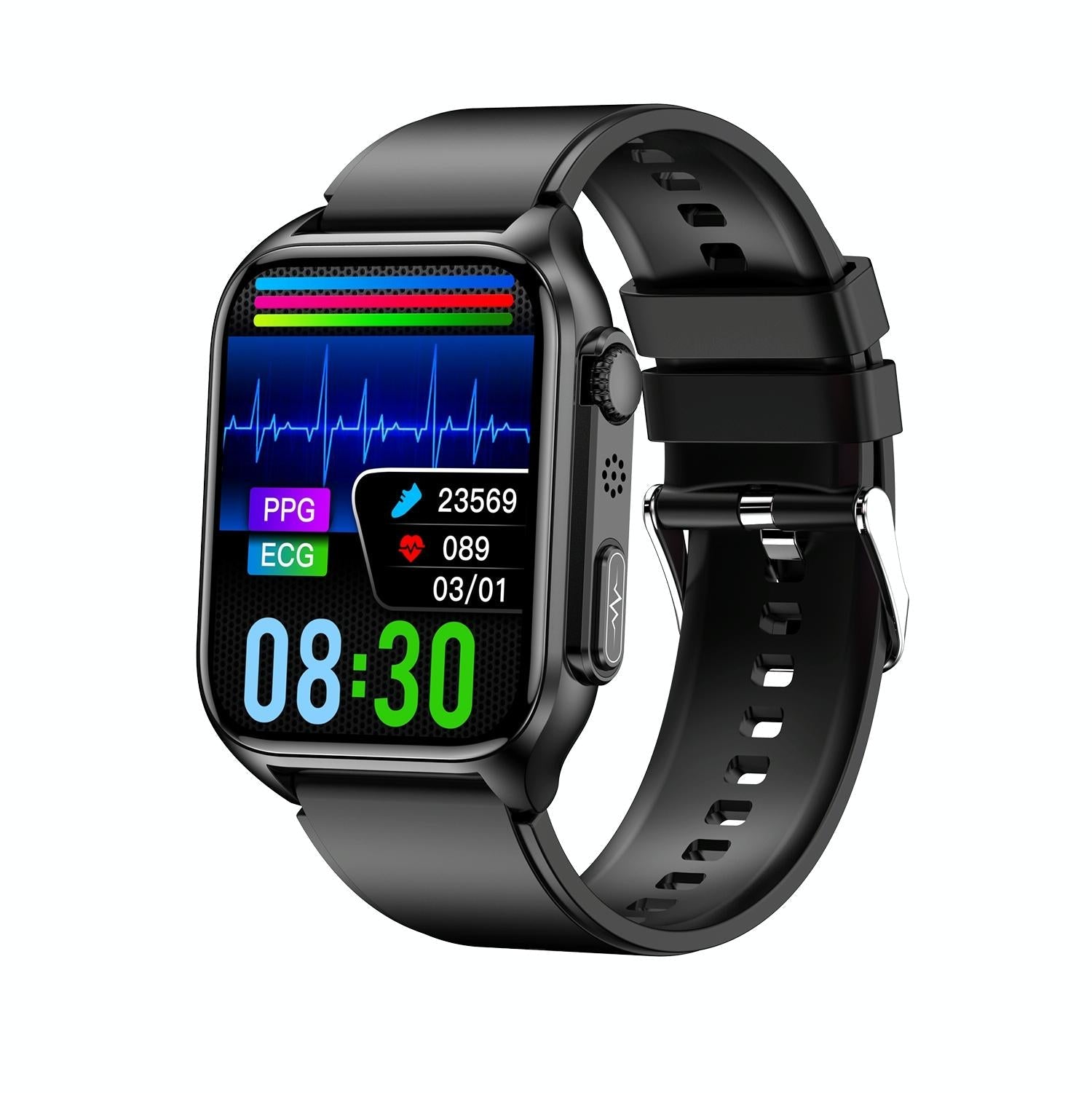 V562-B100207400ADE-202504251843-00 1.96 Inch Ip67 Waterproof Silicone Band Smart Watch Supports Ecg / Remote Families Care / Bluetooth Call / Body Temperature Monitoring - Black - Image 1