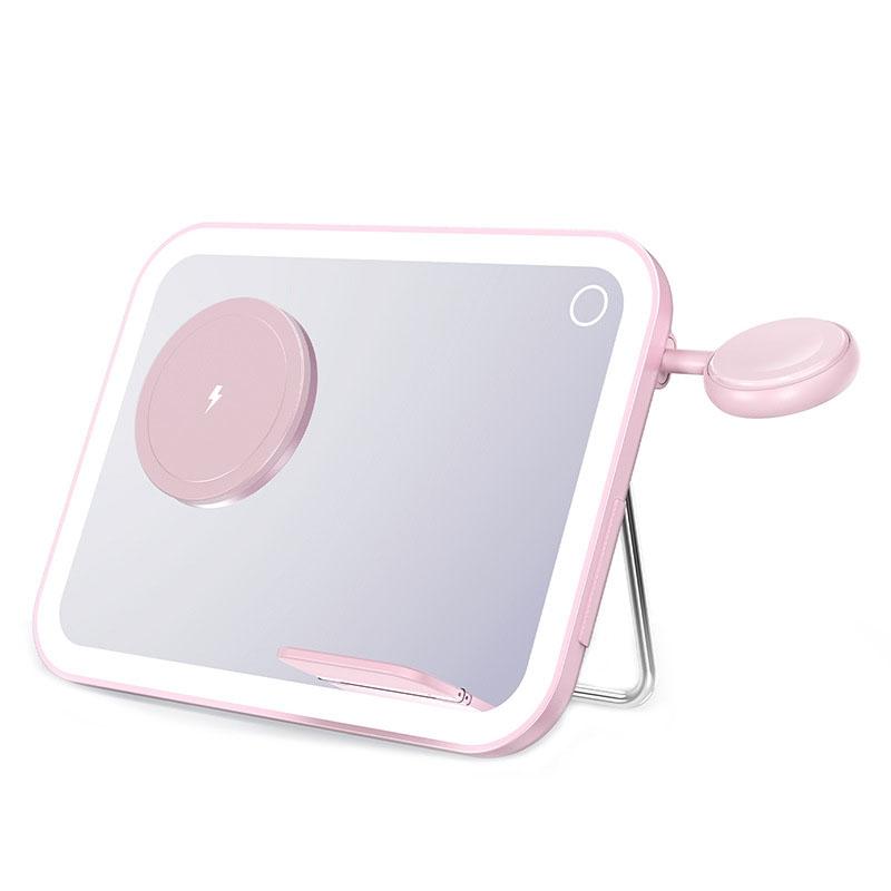 V562-B1002594060DBT-202504212036-00 15W 3 In 1 Magnetic Led Makeup Mirror Charger - Pink - Image 1