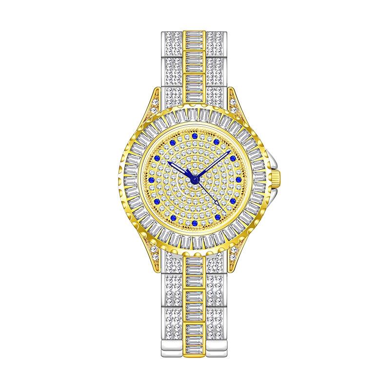V562-B1005452060DBT-223535-00 Diamond-inlaid Women Chain Watch - Elegant Jewelry - Silver Golden - Image 1