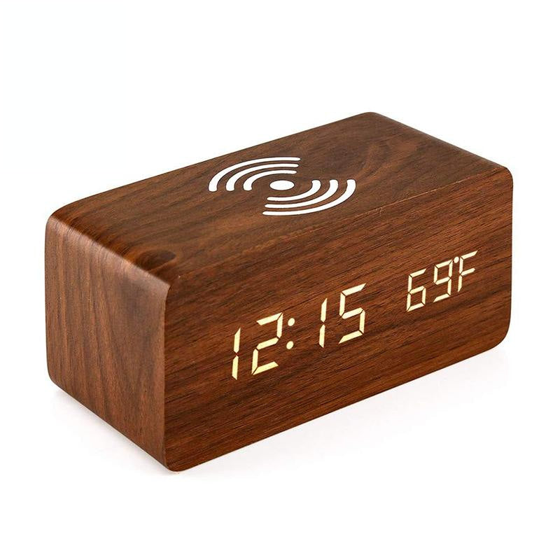 V562-B100587100ADE-202504212028-00 5W Wooden Wireless Charger With Led Mirror Display And Sub Alarm Clock - Rosewood - Image 1
