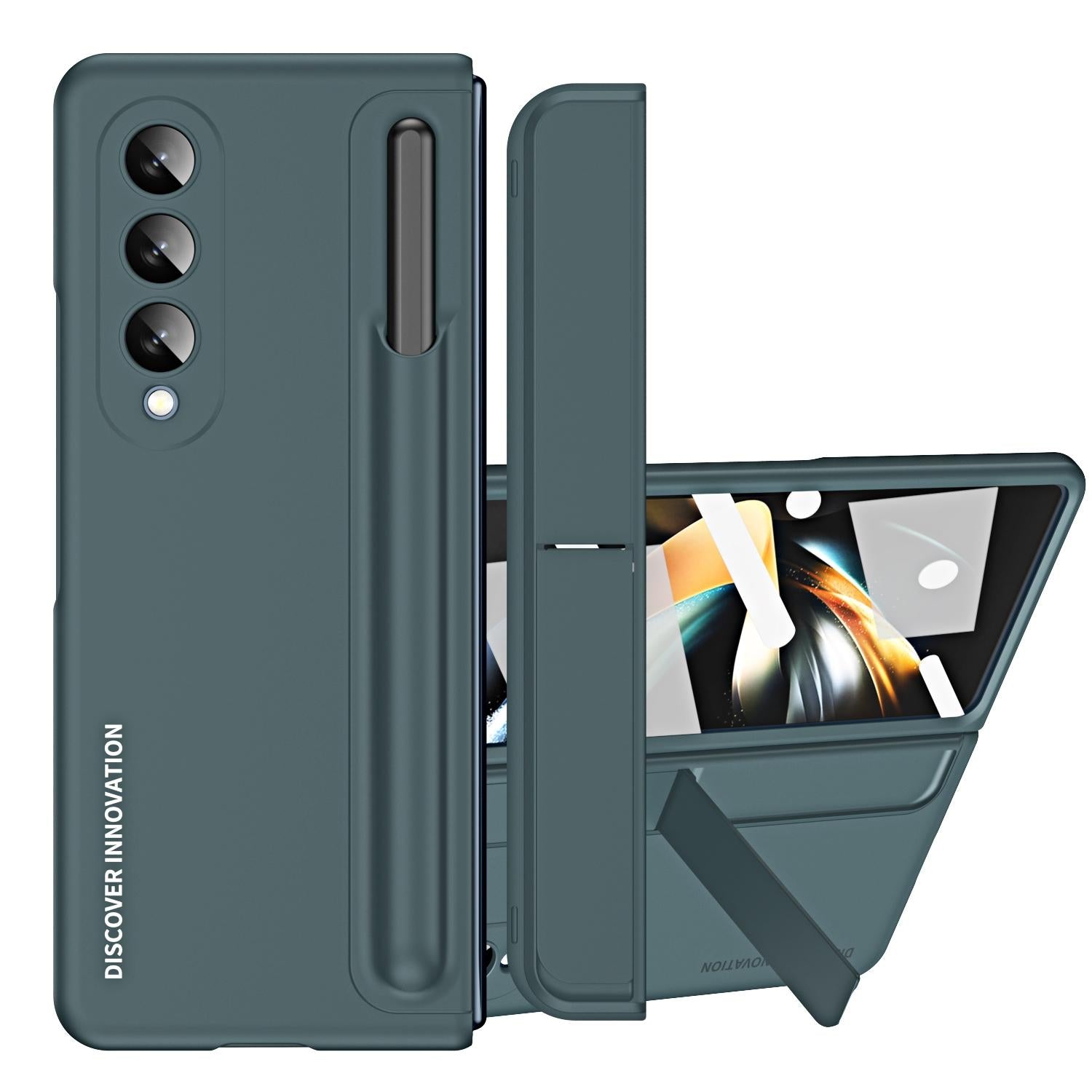 V562-B100750400ADE-202505291338-00 For Samsung Galaxy z Fold4 5G Samsung Galaxy z Fold4 2-in-1 Detachable Folding Case with Holder & Pen Slot - Grey Green - Image 1