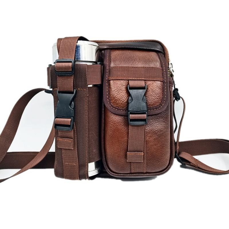 V562-B1009373060DBT-202503041240-00 8 Leather Shoulder Mobile Phone Messenger Bag Casual Water Bottle Bag - Coffee - Image 1