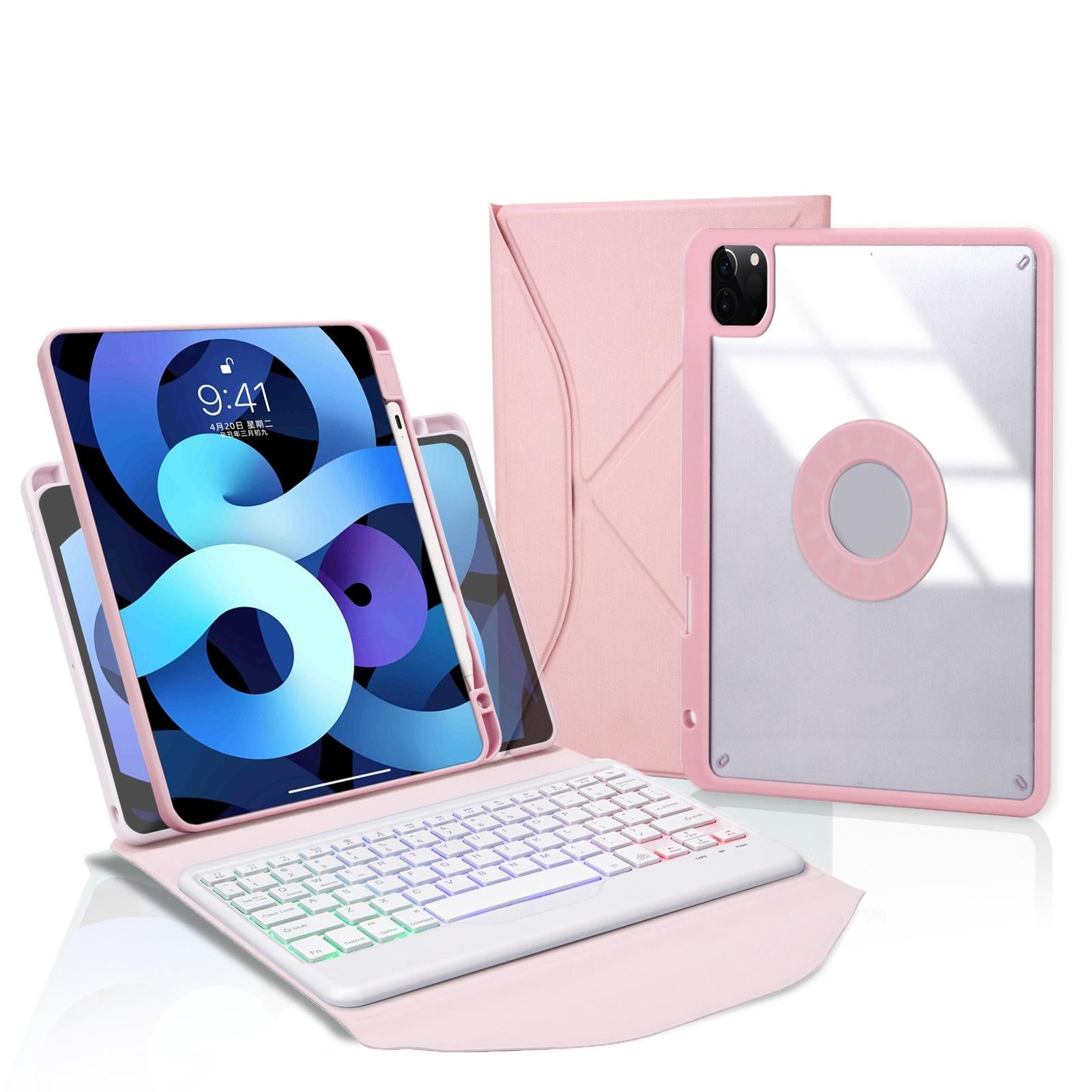 V562-B100972300ADE-202504291937-00 Bluetooth Keyboard Leather Case For Ipad Pro 11 - Backlit With Pen Slot - Pink - Image 1