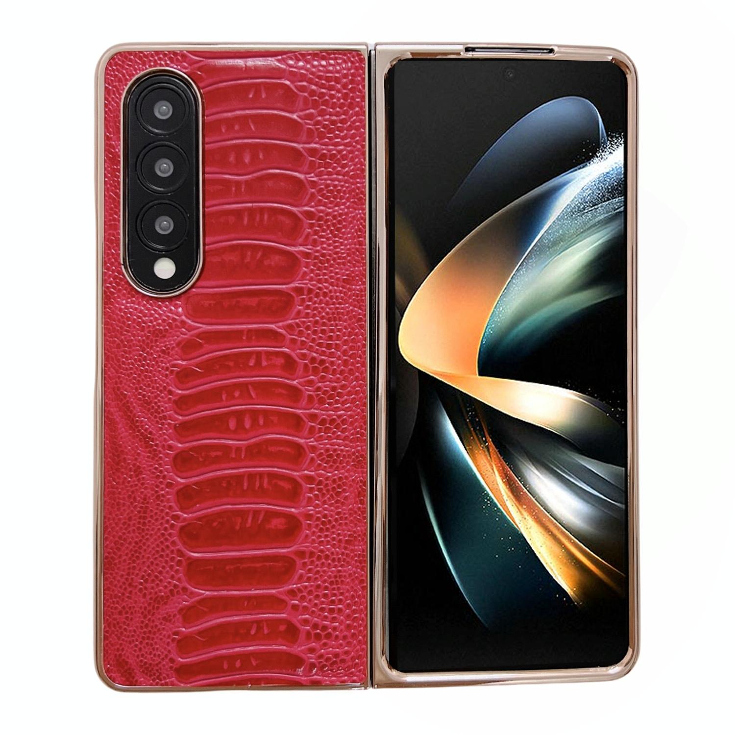 V562-B101086300ADE-202505221942-00 For Samsung Galaxy Z Fold4 5G Genuine Leather Nano Plating Phone Case - Red - Image 1