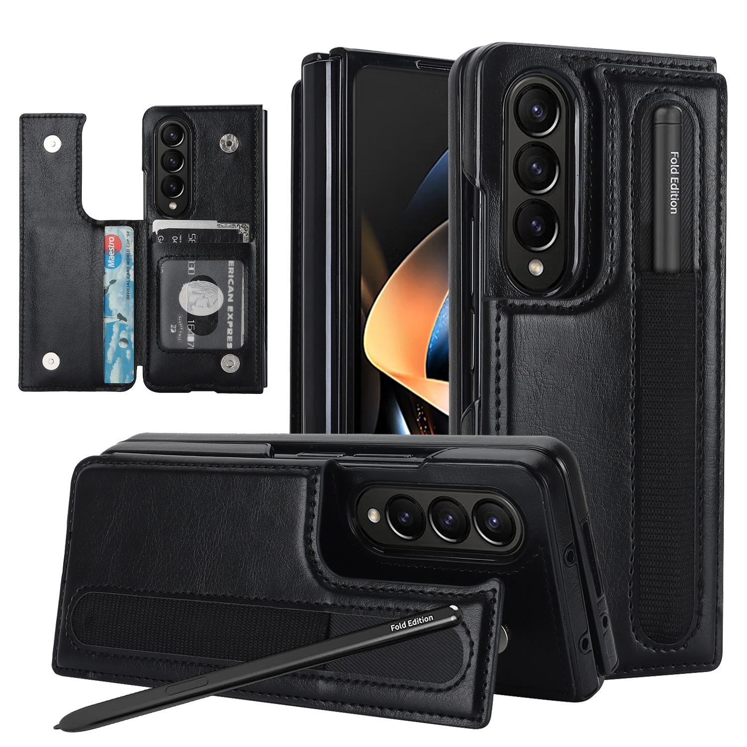 V562-B101307500ADE-202504292115-00 For Samsung Galaxy Z Fold4 5G Double Buckle Foldable Phone Case With Pen Slot - Black - Image 1