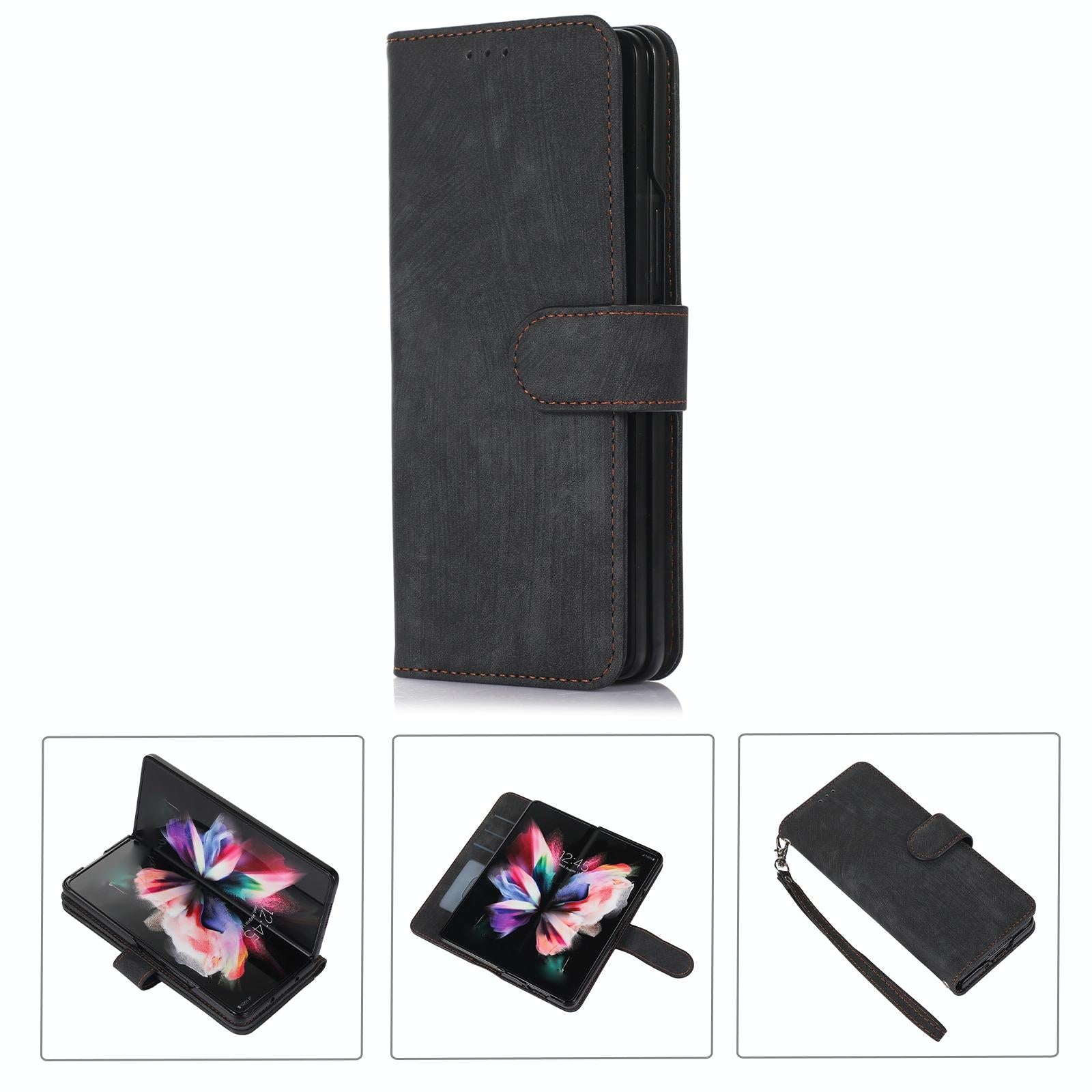 V562-B101913300ADE-202502241555-00 For Samsung Galaxy Z Fold4 5G Leather Phone Case With Pen Slot - Horizontal Flip - Black - Image 1