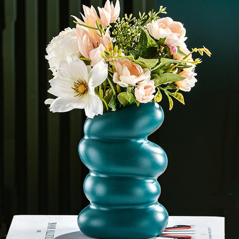 V562-B1019493060DBT-202503041640-00 Imitation Glaze Porcelain Spiral Vase for Wet & Dry Flower Arrangements - Dark Green - Image 1