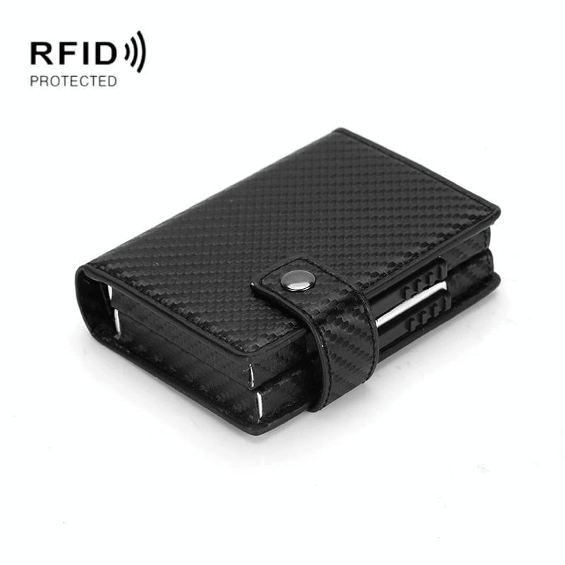 V562-B1019912750DBT-226841-00 Secure Dual Card Wallet with Rfid Blocking - Carbon Fiber Pattern Black - Image 1