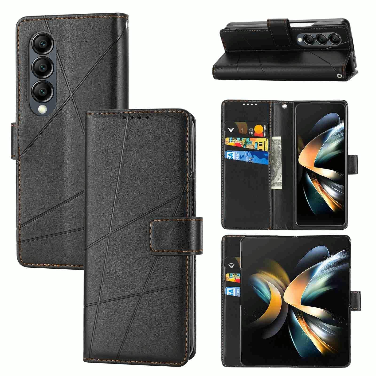 V562-B102570600ADE-202505221907-00 For Samsung Galaxy Z Fold4 5G Embossed Pu Leather Phone Case - Black - Image 1