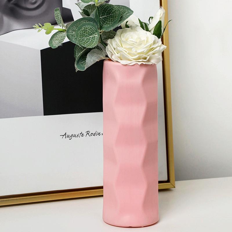V562-B1030593060DBT-202503041625-00 Wave Drop-proof Imitation Porcelain Vase - Simple Home Decor - Pink - Image 1