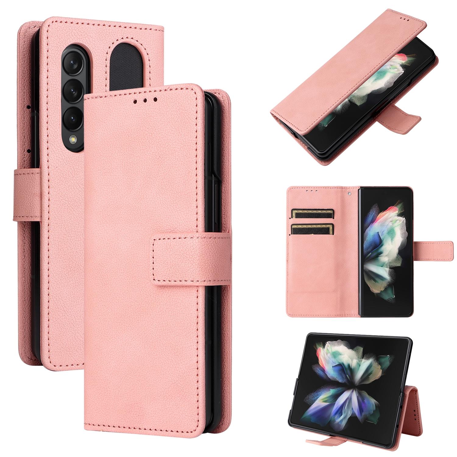 V562-B103106300ADE-202505291312-00 For Samsung Galaxy Z Fold4 5G Leather Flip Case With Pen Slot - Pink - Image 1