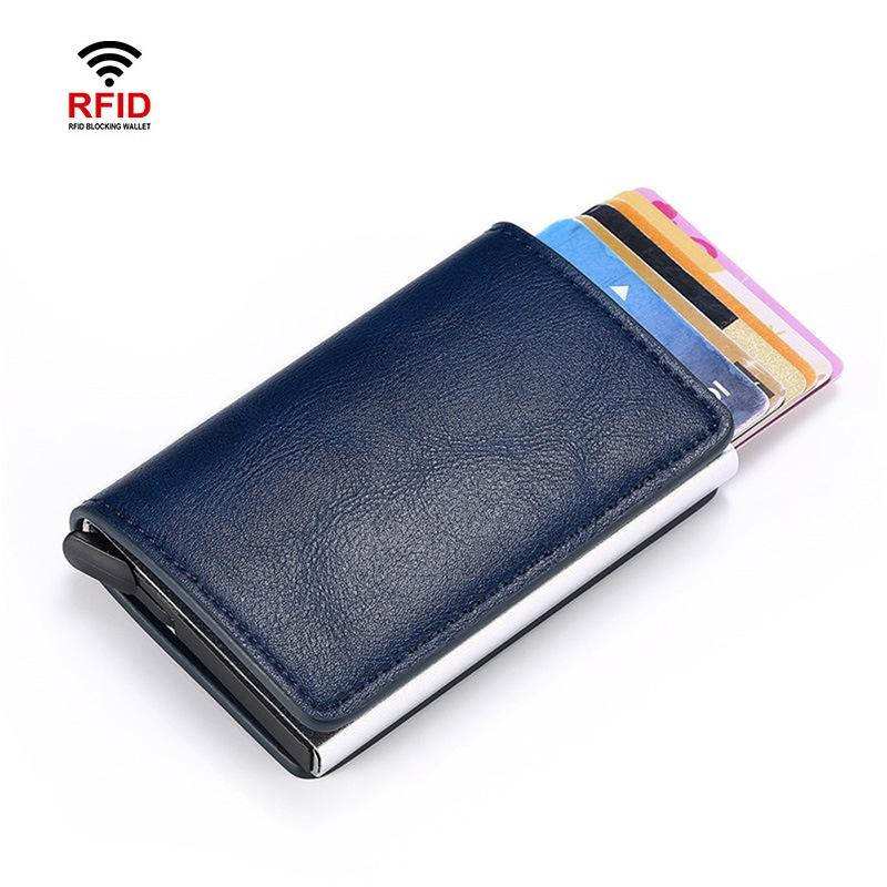 V562-B1032193060DBT-202505291512-00 Automatic Rfid Blocking Card Holder with Coin Pocket - Blue - Image 1