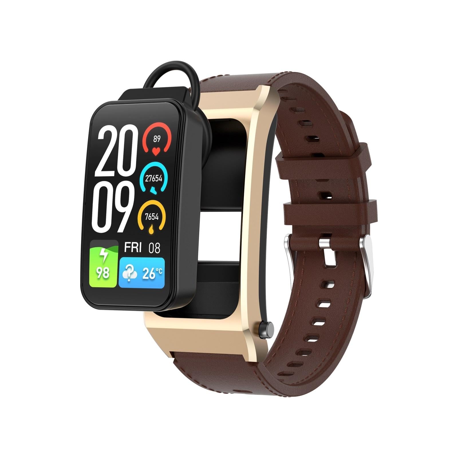 V562-B103298600ADE-202504251921-00 1.98 Inch 2 In 1 Bluetooth Earphone Smart Watch With Ecg & Nfc Support - Brown - Image 1