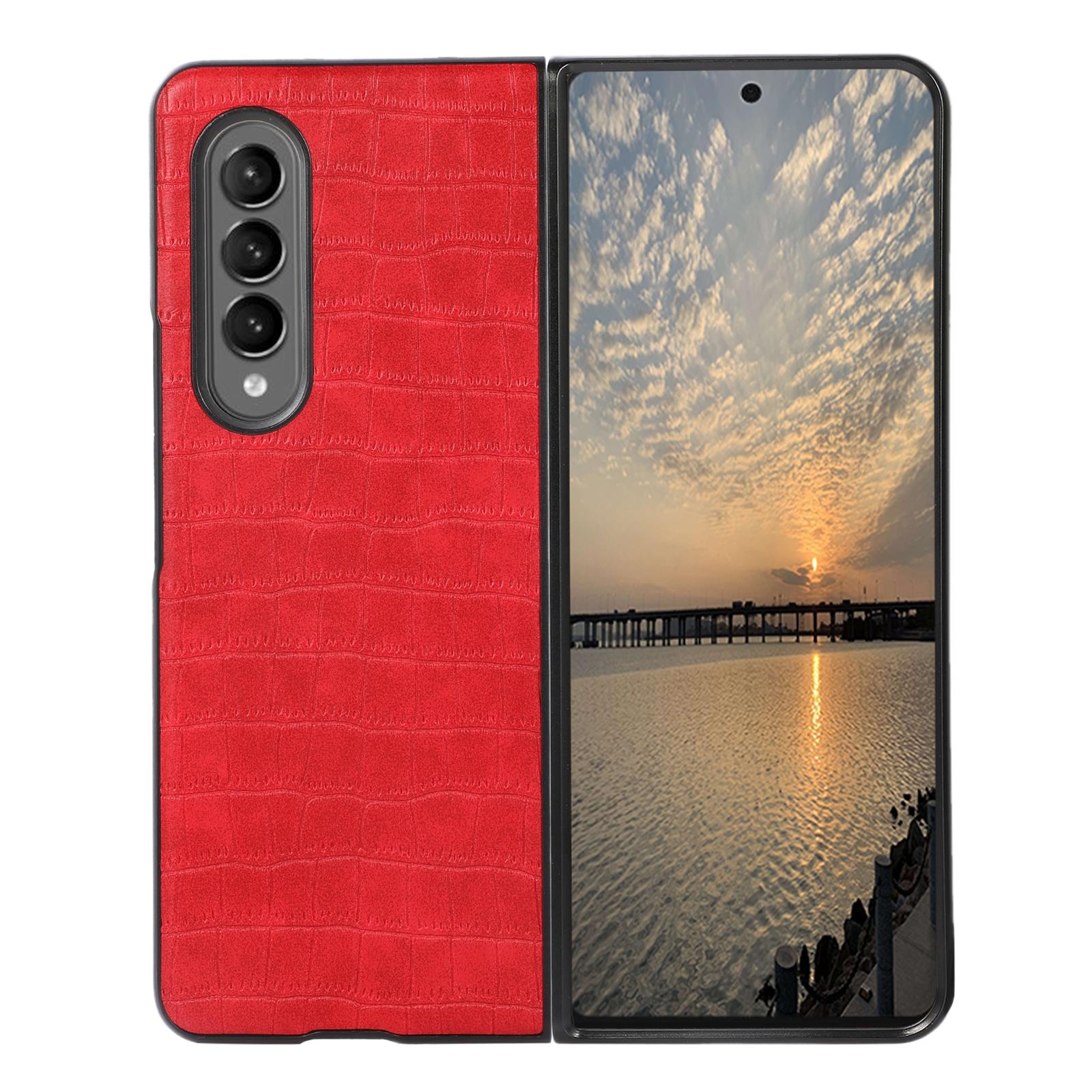 V562-B103370300ADE-202504292105-00 For Samsung Galaxy Z Fold4 5G Foldable Crocodile Texture Phone Case - Pu Leather - Red - Image 1