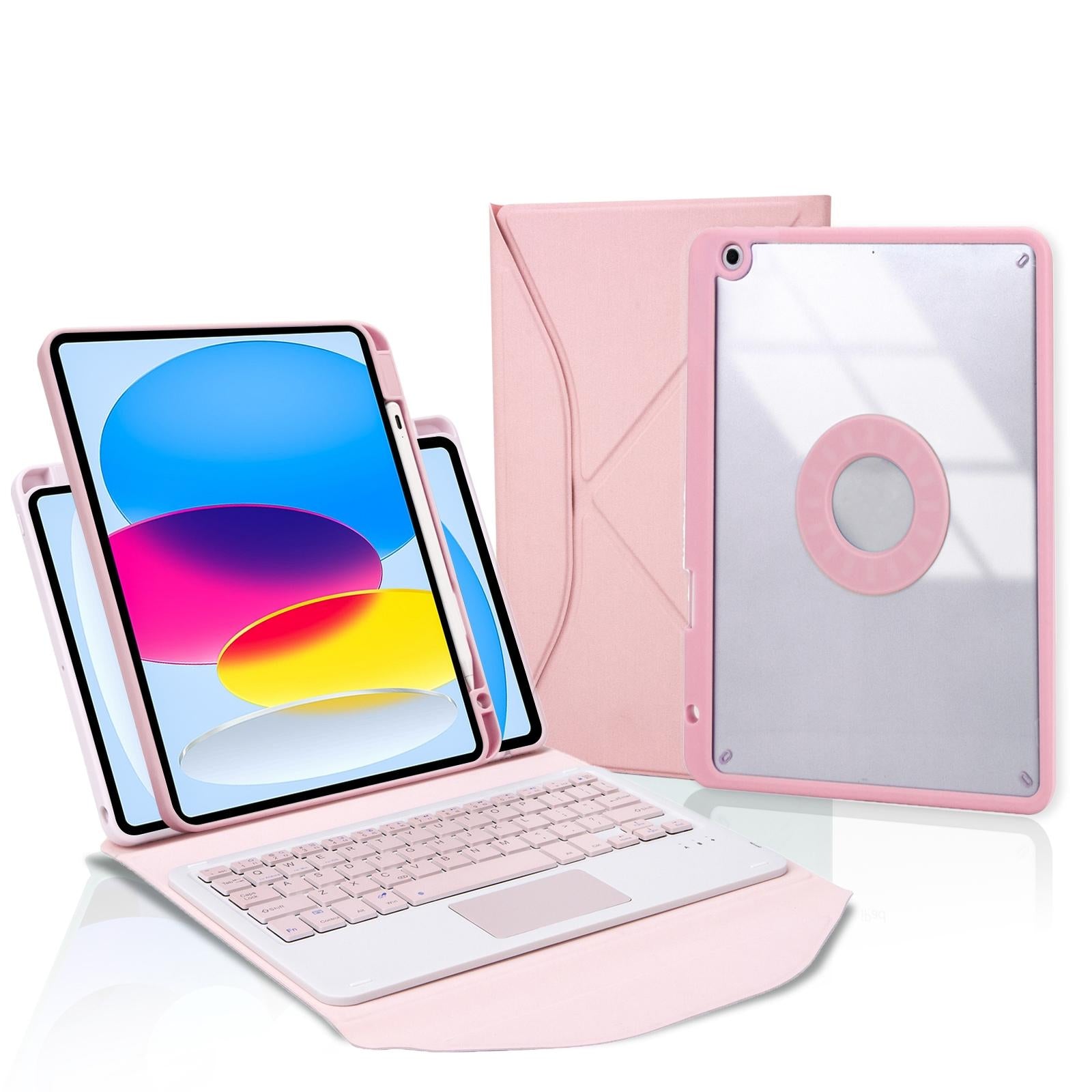 V562-B103575400ADE-202504291847-00 Bluetooth Keyboard Leather Tablet Case With Pen Slot And Touchpad - Pink - Image 1