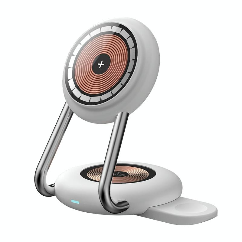 V562-B103833400ADE-202504211916-00 15W 3 In 1 Transparent Magnetic Wireless Charger - White - Image 1