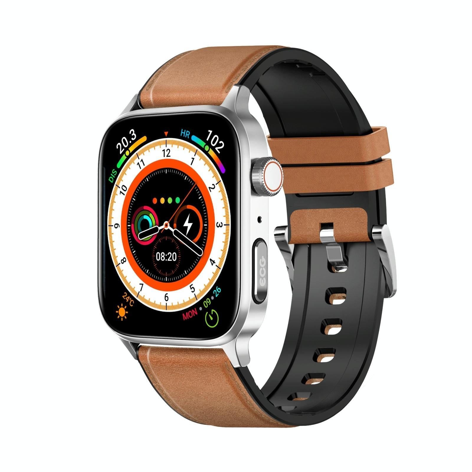 V562-B104526400ADE-202504252013-00 1.85 Inch Tft Screen Leather Band Health Smart Watch Support Bluetooth Call / Plateau Blood Oxygen / Body Temperature / Arrhythmia / Ti Heart Rate Monitoring - Brown - Image 1