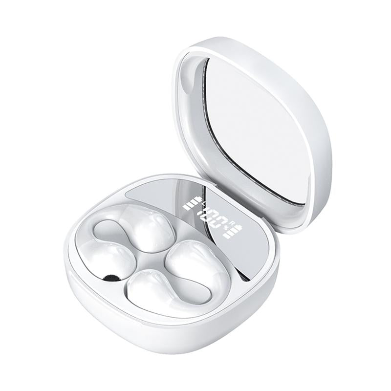 V562-B105041500ADE-202502241445-00 Smart Digital Display Bluetooth Earphones with Transparent Capsule Design - White - Image 1