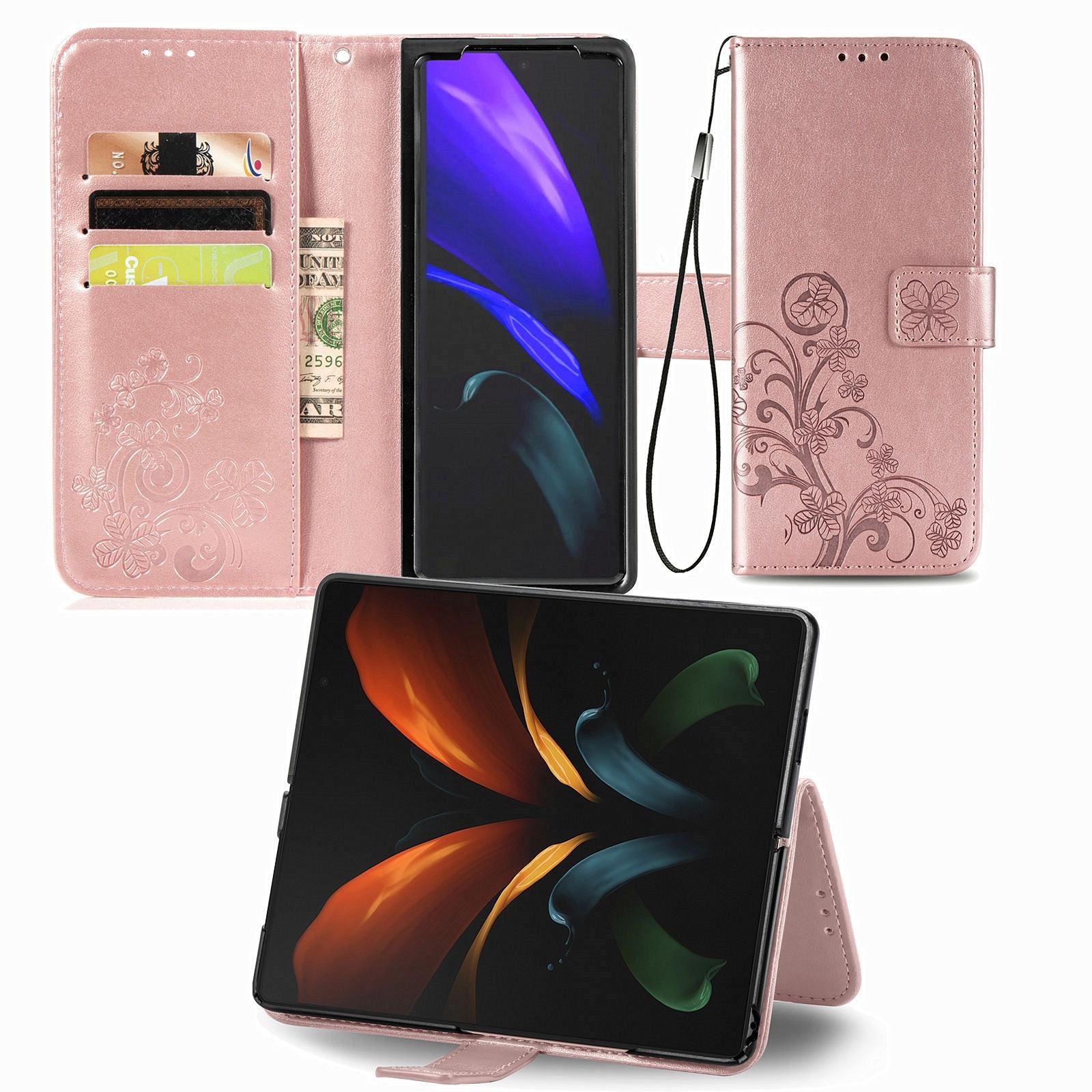 V562-B105859100AYS-202503211416-00 For Samsung Galaxy Z Fold4 5G Embossed Leather Phone Case With Four Leaf Clasp - Rose Gold - Image 1