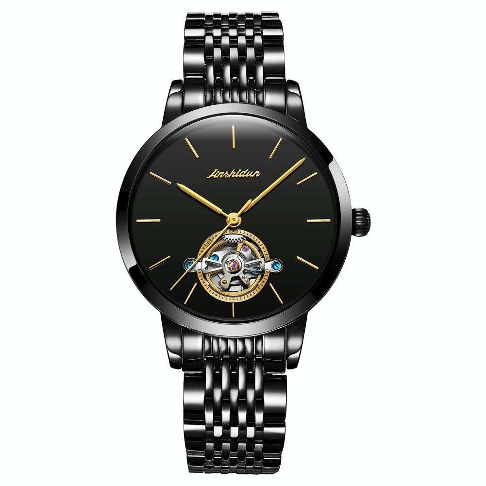 V562-B10627200ADE-202502241352-00 Waterproof Automatic Mechanical Watch for Women with Simple Hollow Design - Black Steel Strip - Image 1