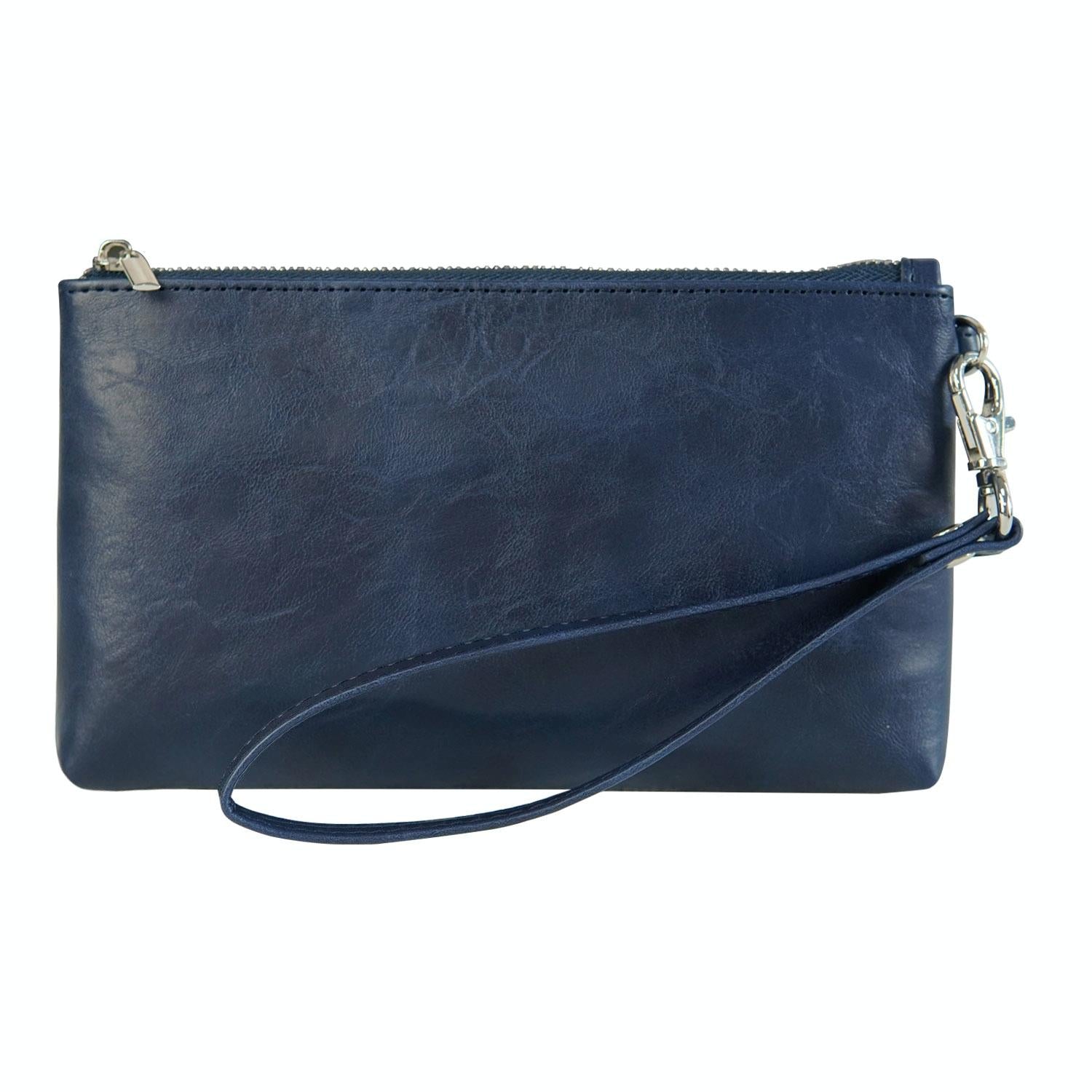 V562-B106987400ADE-202502271830-00 Retro Leather Clutch Bag with Zipper - 6 Inch - Dark Blue - Image 1