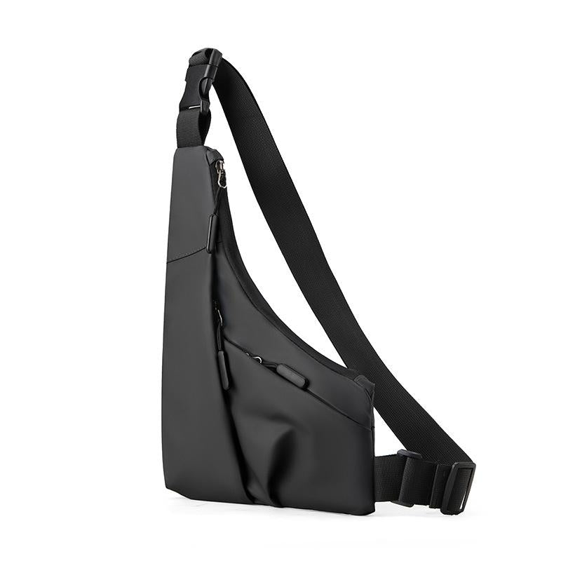 V562-B1070254060DBT-202503041241-00 Leather Anti Theft Triangle Bag Secure Crossbody Chest Bag - Black - Image 1