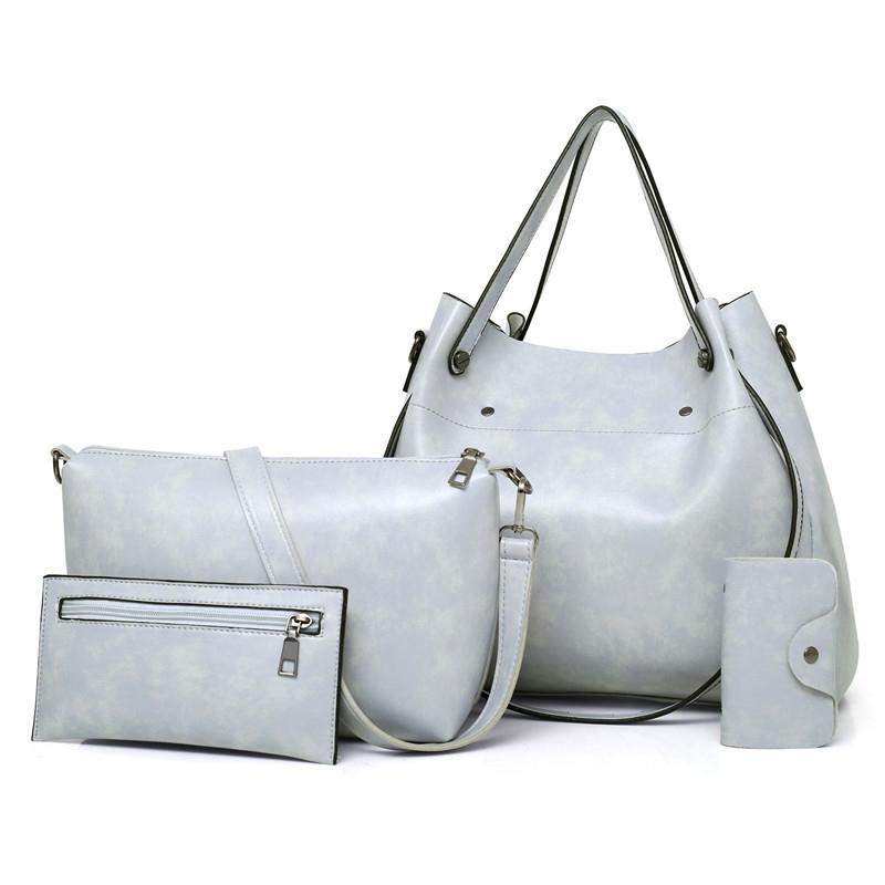 V562-B1075504450DBT-202502272016-00 Retro Ladies Handbag - 4-in-1 Fashion Bucket Bag with Large Capacity - Light Grey - Image 1