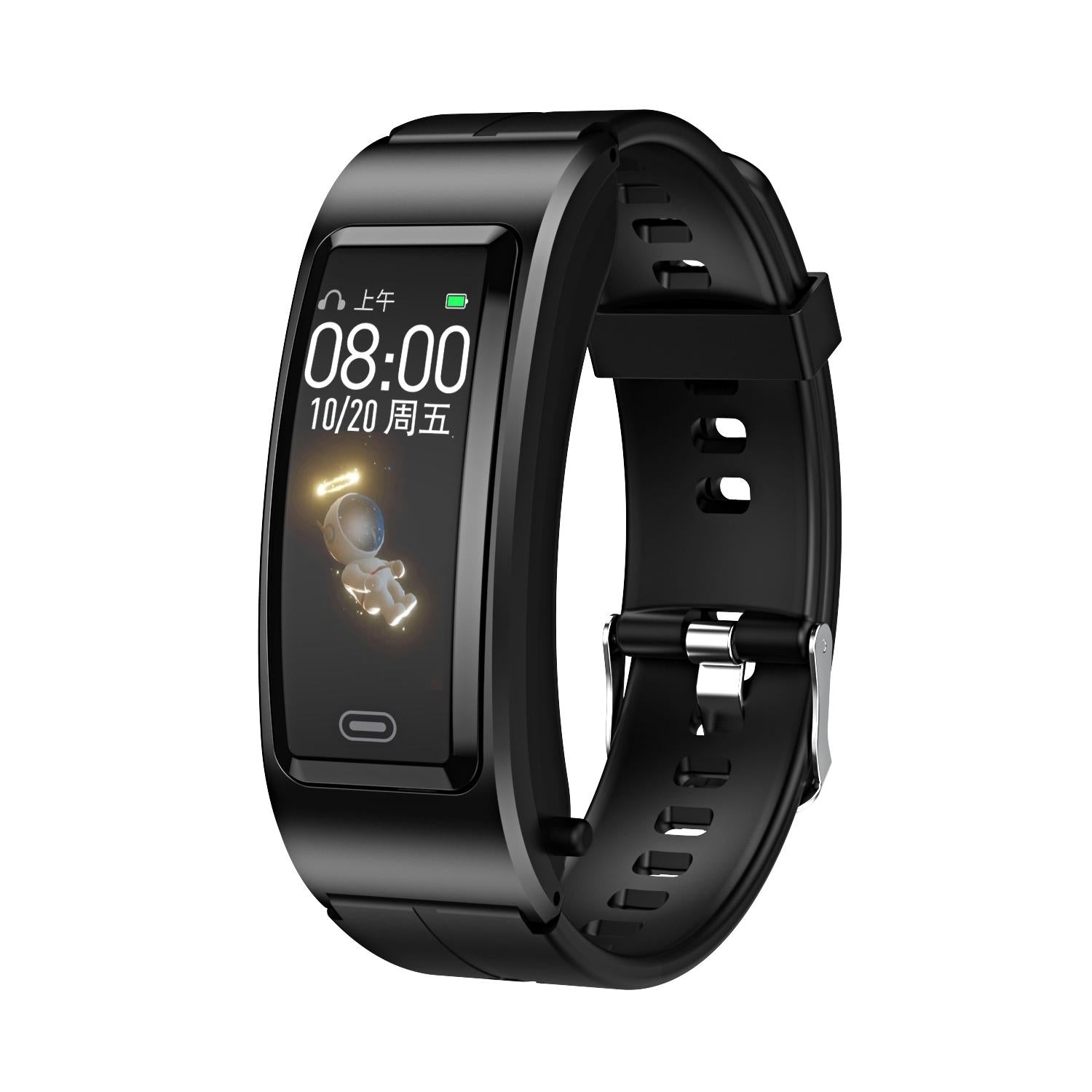 V562-B107755400ADE-202505271123-00 Bluetooth Sleep Heart Monitor Bracelet - B7 - Black + Black Silicone Strap - Image 1