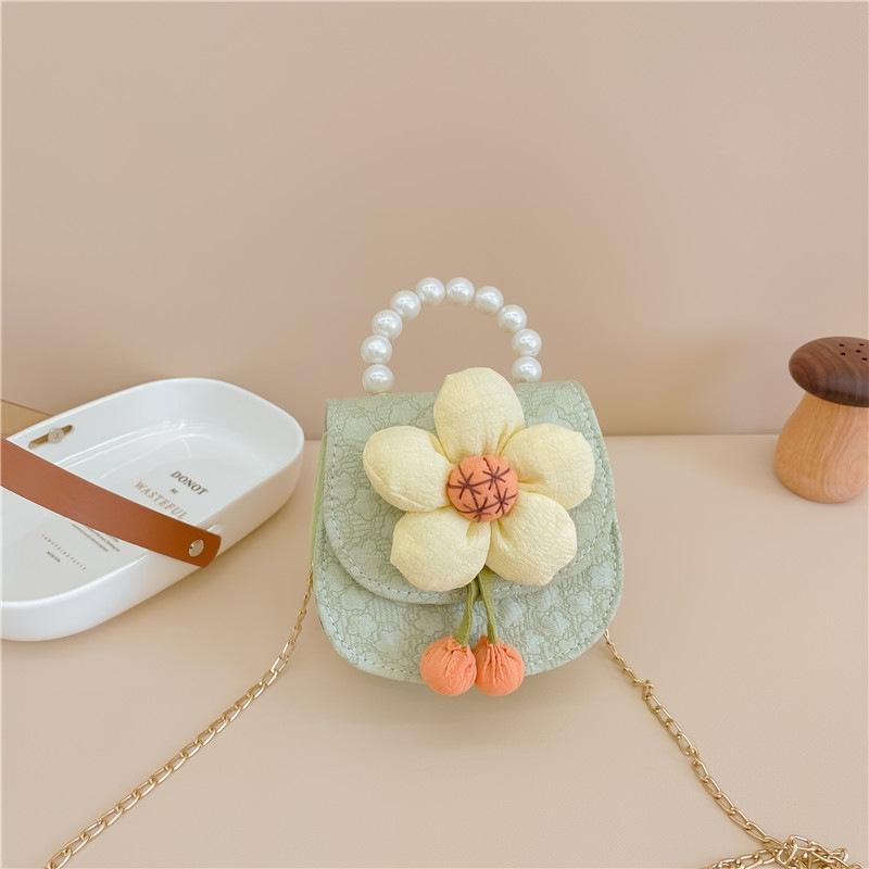 V562-B1080124060DBT-202505201310-00 Cartoon Flower Princess Crossbody Bag With Pearl Detail - Green - Image 1