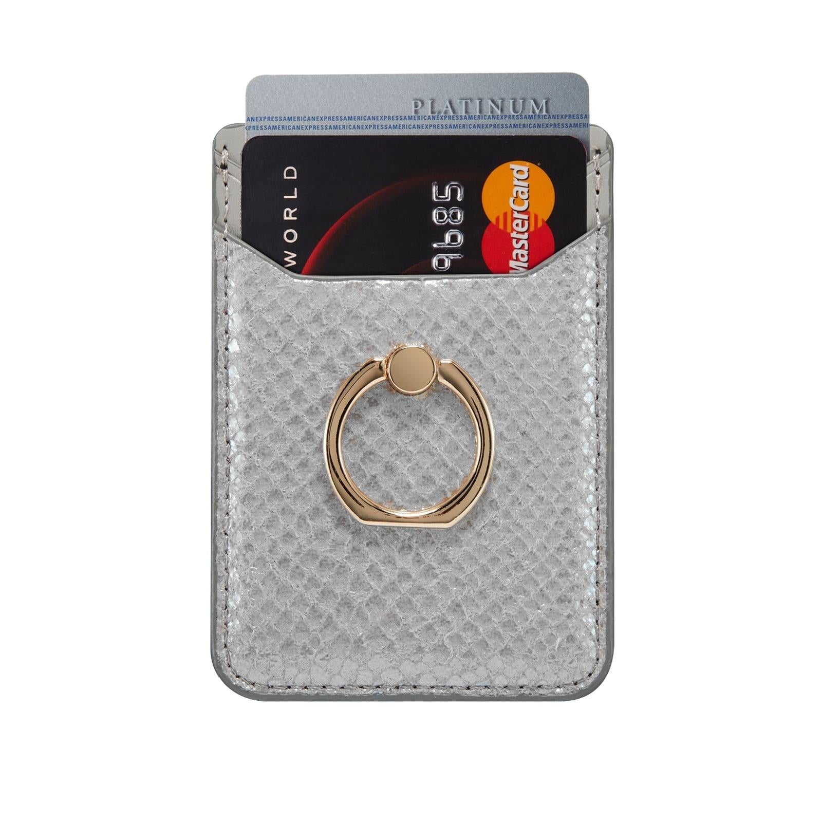 V562-B10812800ADE-202503281920-00 Rfid Snake Texture Phone Card Bag With Ring Fits Most Phones - Grey - Image 1