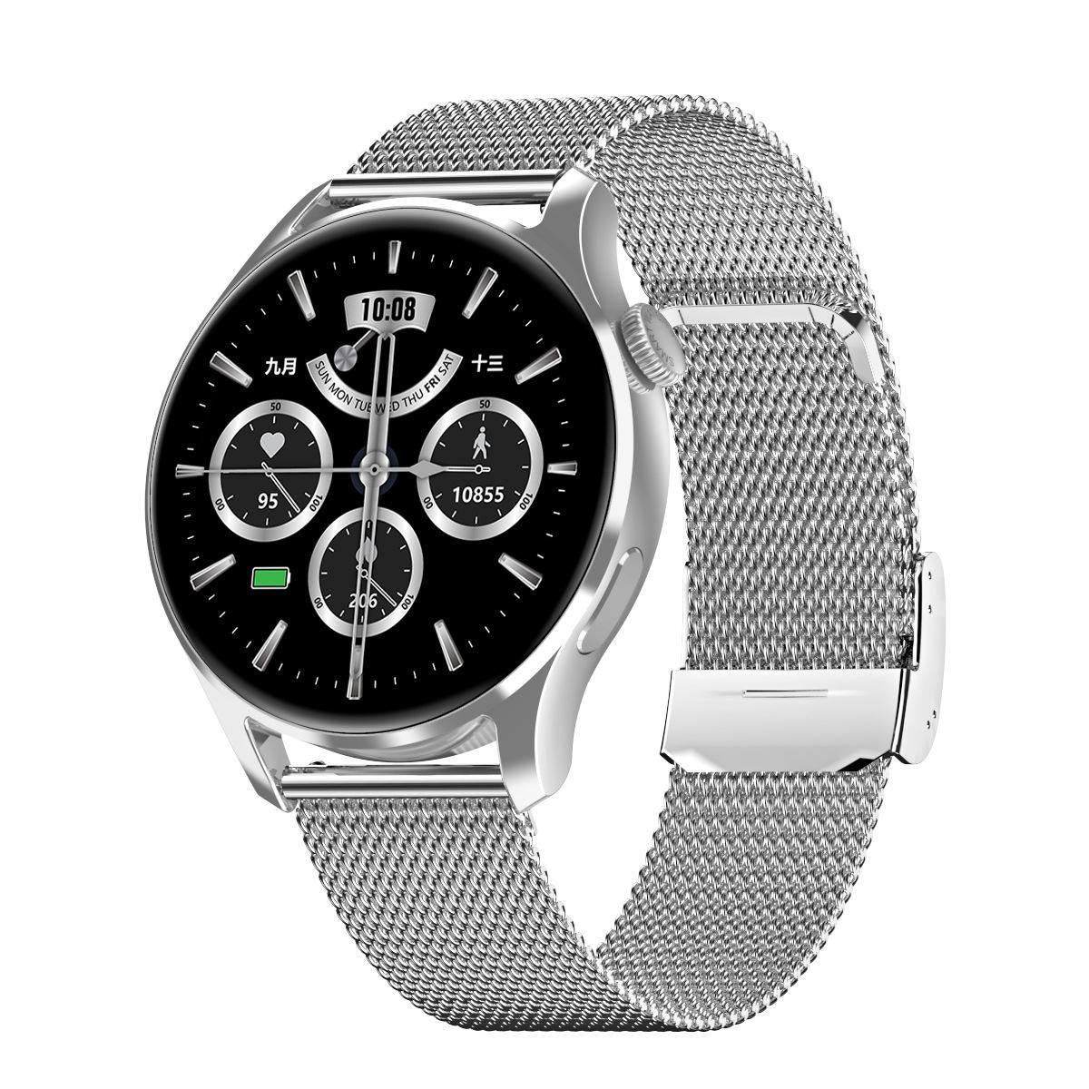 V562-B1086832060DBT-202504252020-00 1.32 Inch Heart Rate Monitoring Smart Watch With Payment Function - Silver Steel - Image 1