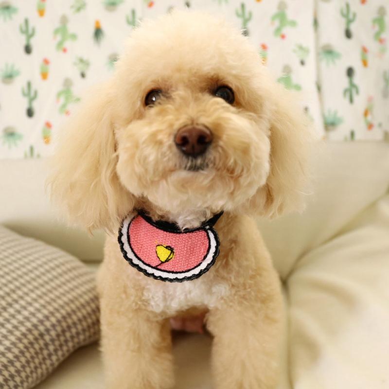 V562-B1087396230DBT-202503201653-00 Dog Cat Saliva Towel Love Bib Pet Triangle Scarf Small Dog Collar - Size S - Pink - Image 1