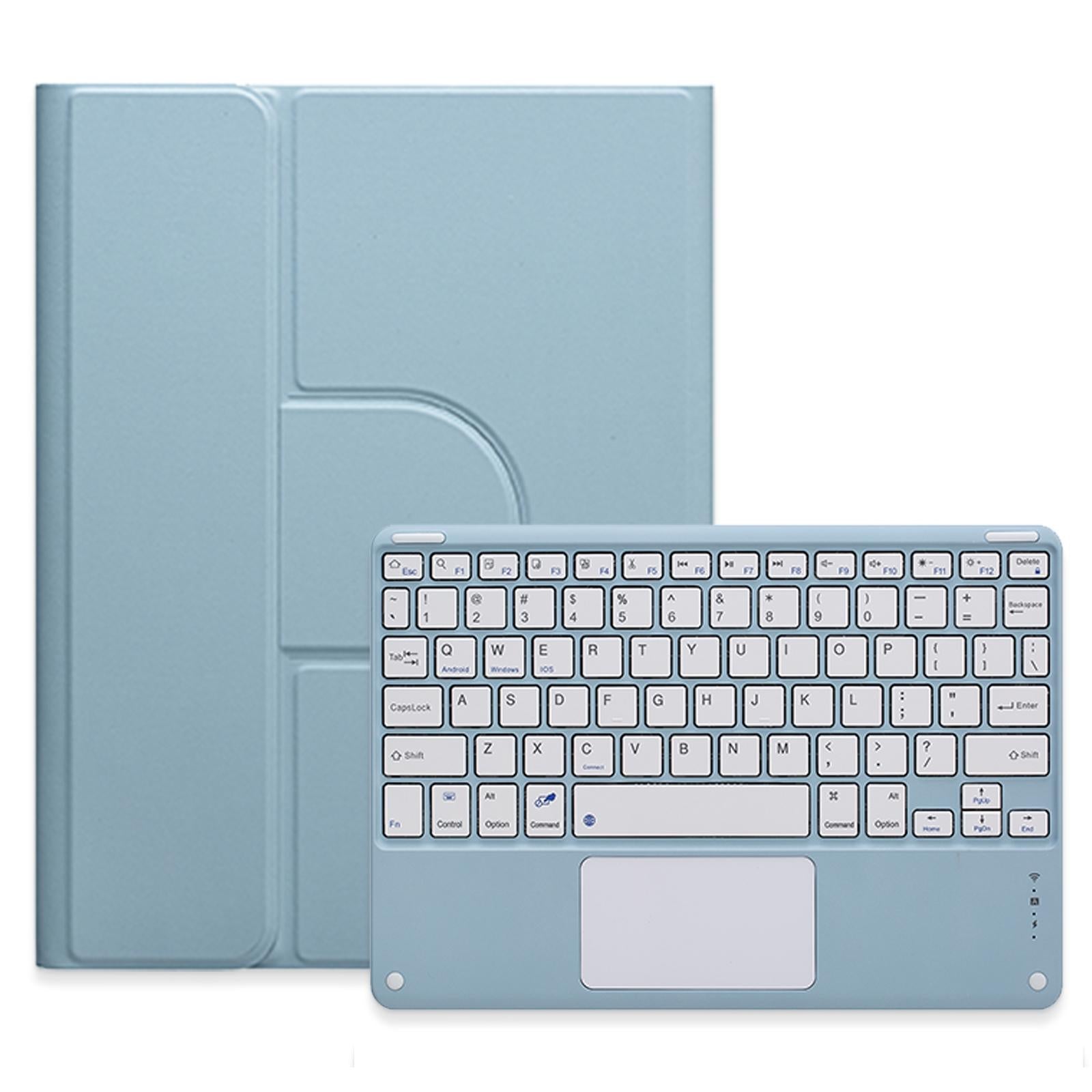 V562-B109430500ADE-202504291942-00 360 Degree Rotatable Bluetooth Keyboard Leather Case With Touchpad - Square Button - Mist Blue - For Ipad 10.2 2021 / Air 2019 - Image 1