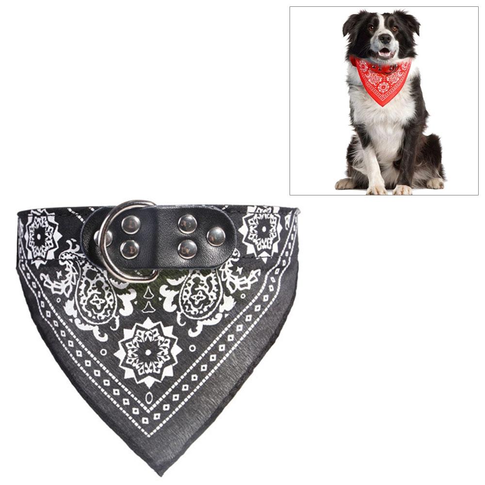 V562-B202570260DBT-202503201716-00 Adjustable Dog Bandana Leather Printed Soft Scarf Collar Neckerchief For Puppy Pet - Size M - Black - Image 1