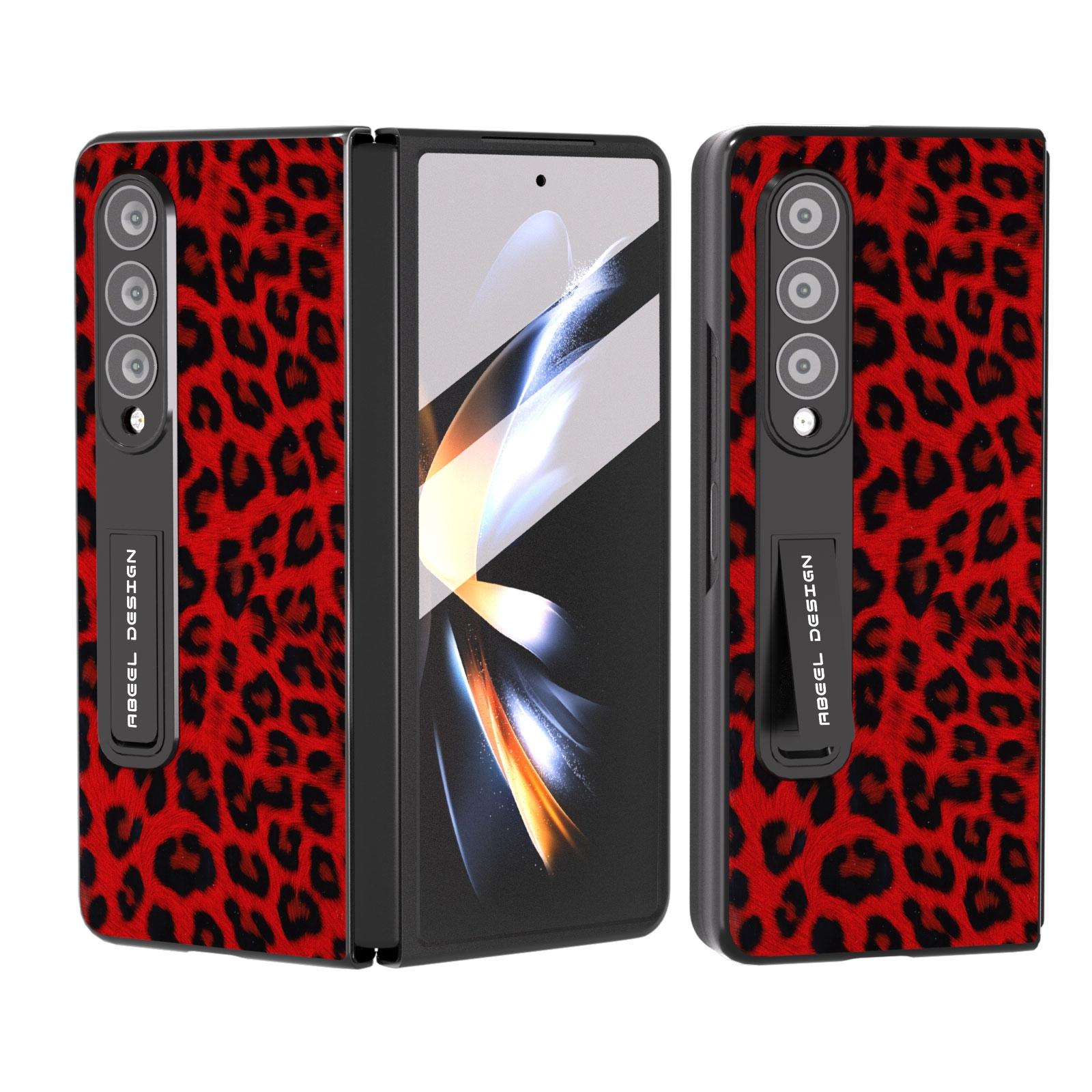 V562-B203907400ADE-202503211500-00 For Samsung Galaxy Z Fold4 5G Leopard Print Phone Case With Holder - Red - Image 1