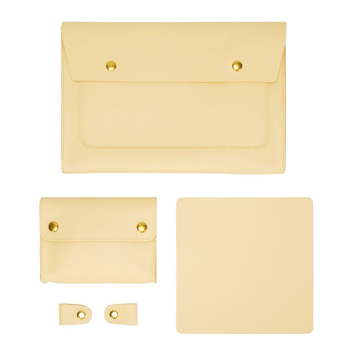 V562-B2061452060DBT-202504251806-00 3-in-1 Waterproof Leather Laptop Liner Bag - 14 Inches - Light Yellow - Image 1