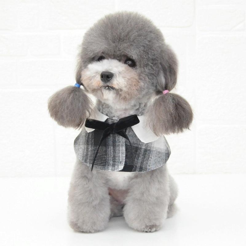 V562-B2082396230DBT-202503201706-00 Dog Shawl Small Cloak Pet Bow Ttie Saliva Towel Pet Accessories - Size M - Black White Grid - Image 1