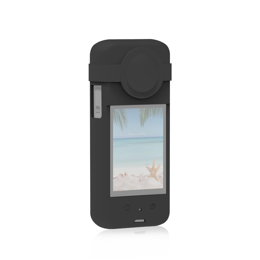 V562-B208UP-202502241715-00 Silicone Protective Case with Lens Cover for Insta360 X3 - Black - Image 1